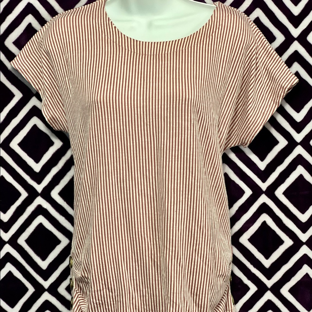 Retrology rose pink white strip t-shirt